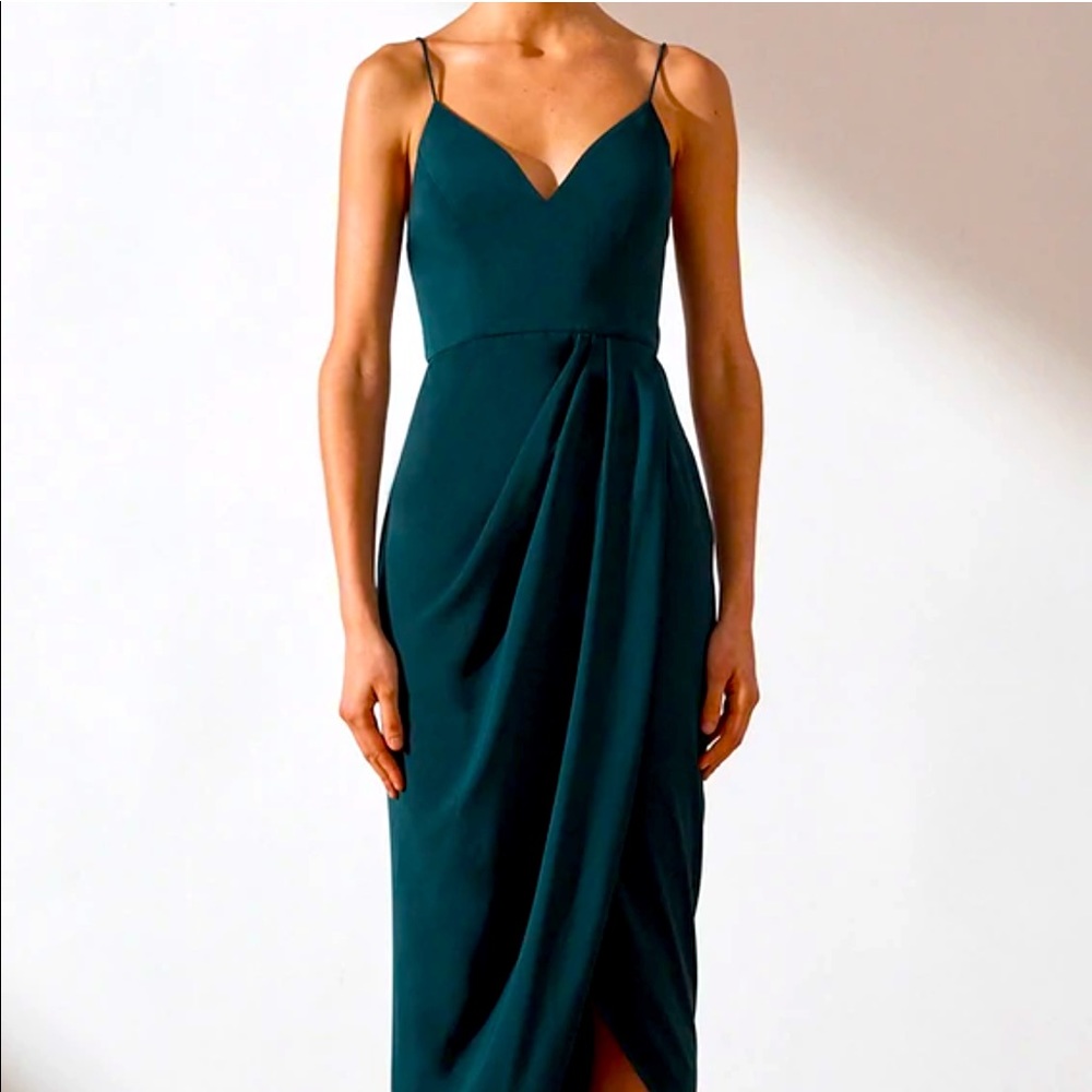 Shona Joy Teal Green Midi Dress with Draped Front